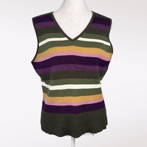 Nine & Company Striped Ribbed Sweater Vest V-Neck Large